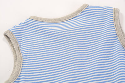 Baby Boy Sleeveless Blue Stripe Romper w Embroidered Boat - Little Kooma