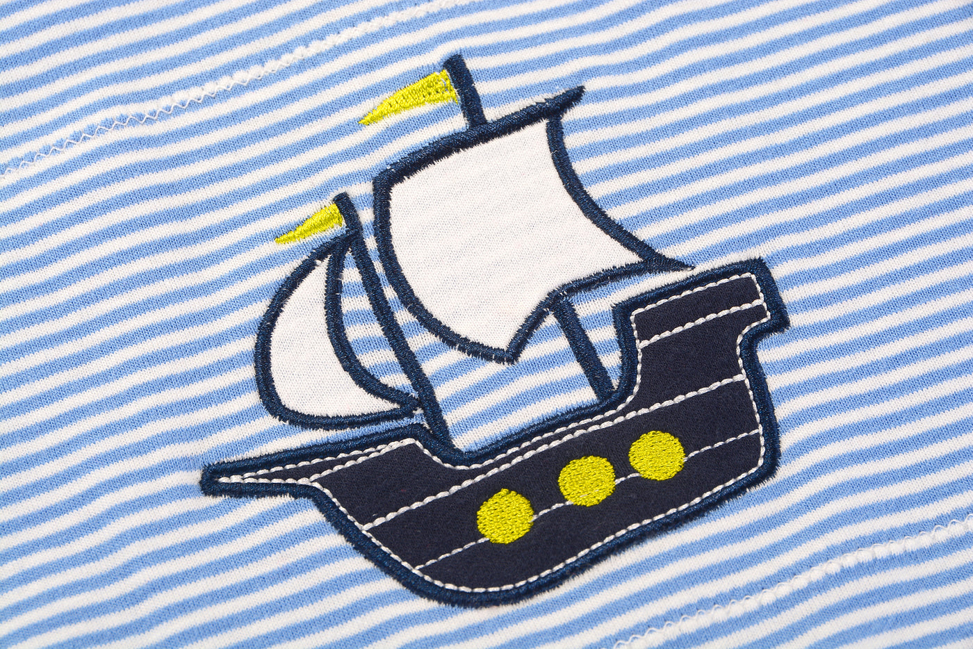 Baby Boy Sleeveless Blue Stripe Romper w Embroidered Boat - Little Kooma