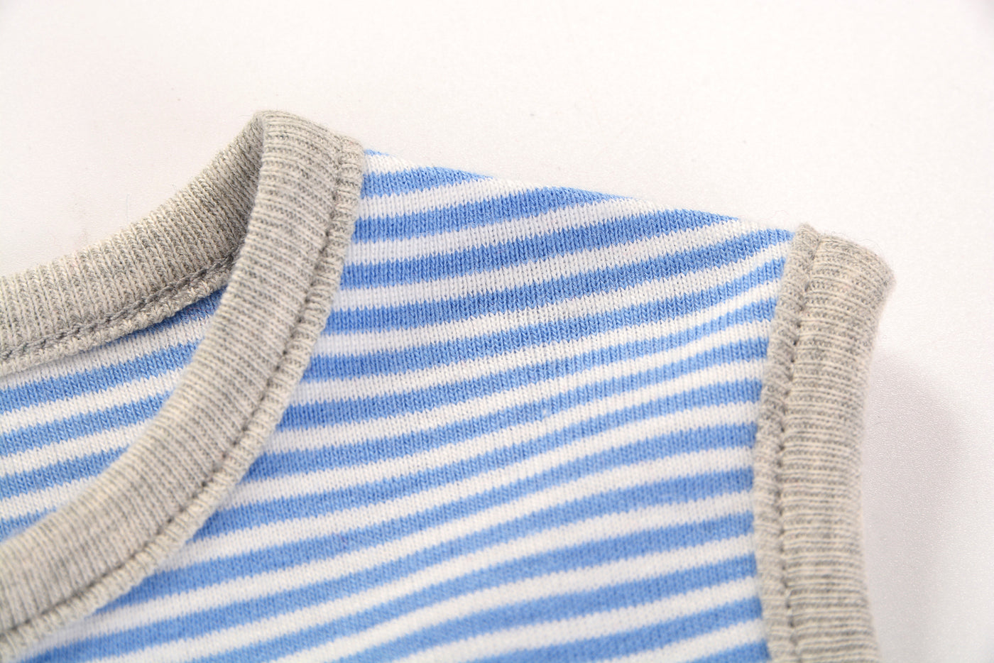 Baby Boy Sleeveless Blue Stripe Romper w Embroidered Boat - Little Kooma