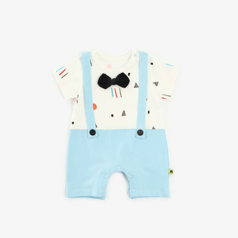 Baby Boy Fake Two Piece Romper w Suspenders n Bow - 1009 - Little Kooma