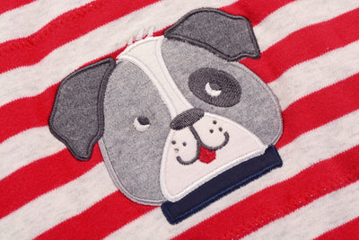 Baby Boy Red Stripe Romper w Embroidered Puppy - Little Kooma
