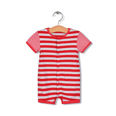 Baby Boy Red Stripe Romper w Embroidered Puppy - Little Kooma