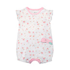 Baby Girl Romper Rose Prints w Embroidered Pink Whale - Little Kooma