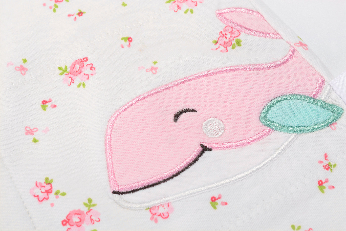 Baby Girl Romper Rose Prints w Embroidered Pink Whale - Little Kooma