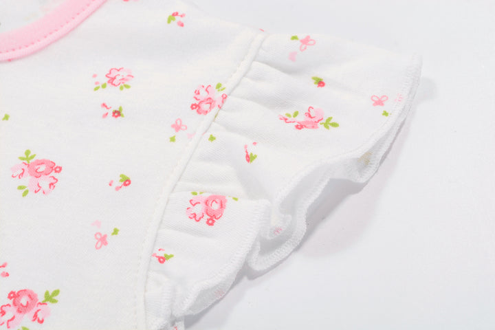 Baby Girl Romper Rose Prints w Embroidered Pink Whale - Little Kooma