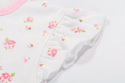 Baby Girl Romper Rose Prints w Embroidered Pink Whale - Little Kooma