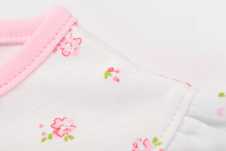 Baby Girl Romper Rose Prints w Embroidered Pink Whale - Little Kooma