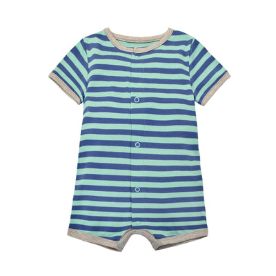 Baby Boy Green Stripe Romper w Embroidered Rocket - Little Kooma