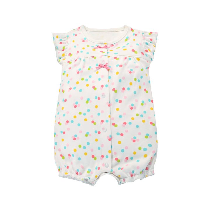 Baby Girl Romper Colorful Prints w Embroidered Rainbow - Little Kooma