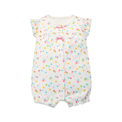 Baby Girl Romper Colorful Prints w Embroidered Rainbow - Little Kooma