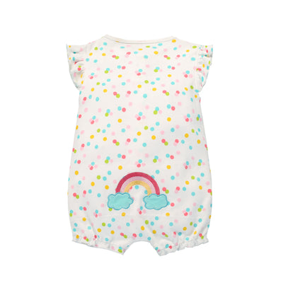 Baby Girl Romper Colorful Prints w Embroidered Rainbow - Little Kooma