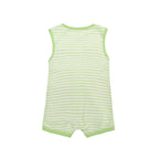 Baby Boy Sleeveless Green Stripe Romper w Embroidered Boat - Little Kooma