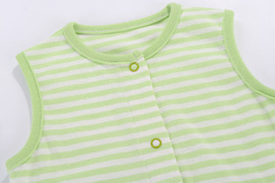 Baby Boy Sleeveless Green Stripe Romper w Embroidered Boat - Little Kooma