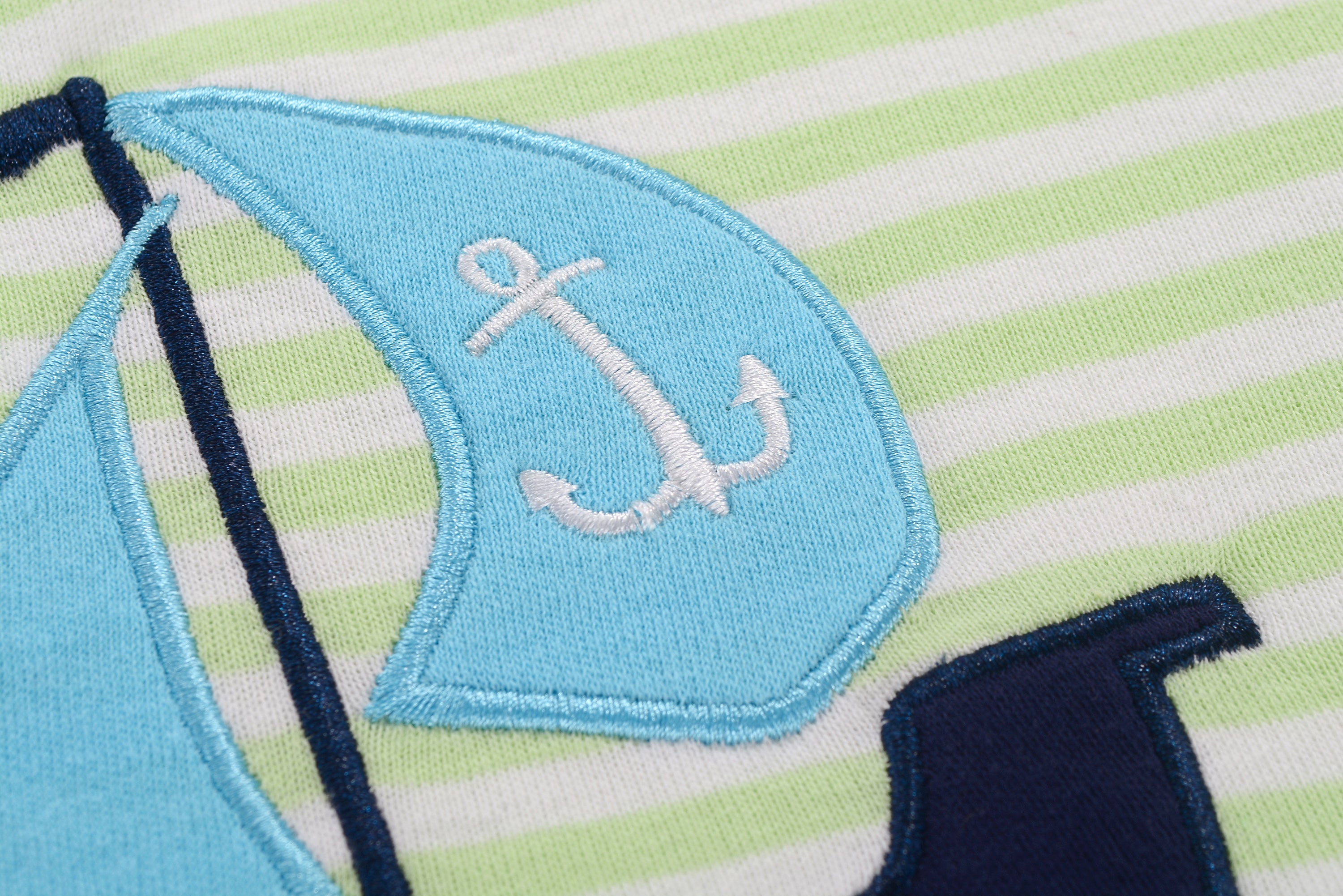 Baby Boy Sleeveless Green Stripe Romper w Embroidered Boat - Little Kooma