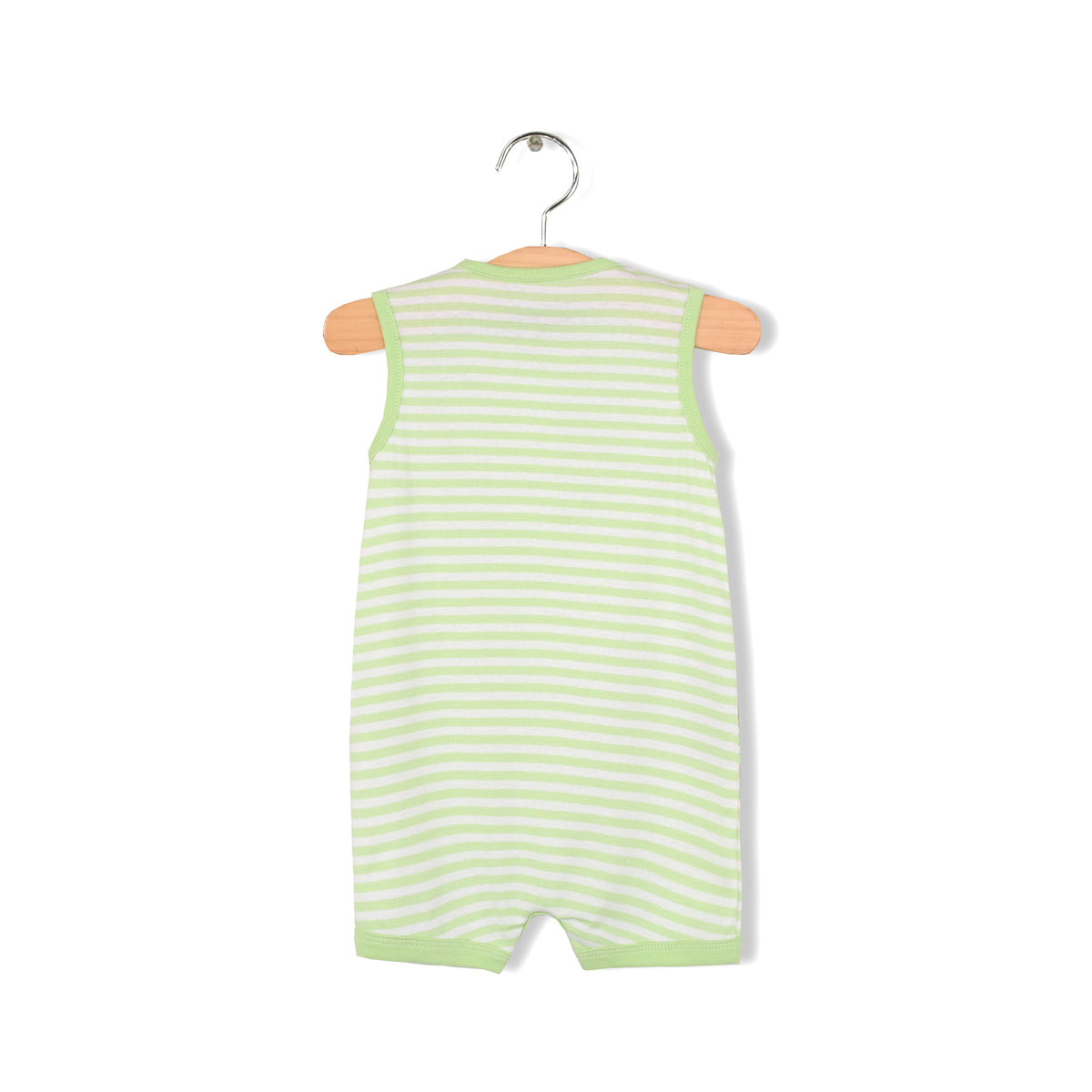 Baby Boy Sleeveless Green Stripe Romper w Embroidered Boat - Little Kooma