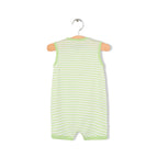 Baby Boy Sleeveless Green Stripe Romper w Embroidered Boat - Little Kooma