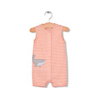 Baby Boy Sleeveless Orange Stripe Romper w Embroidered Shark - Little Kooma