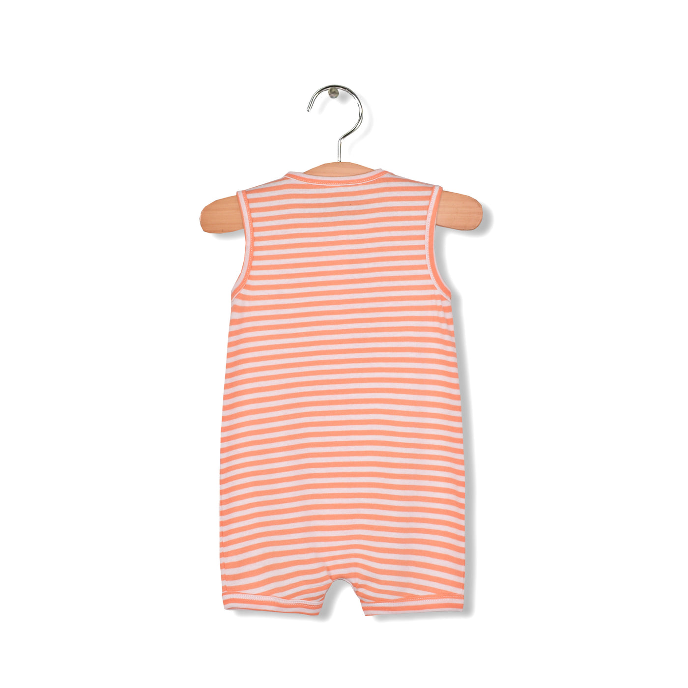 Baby Boy Sleeveless Orange Stripe Romper w Embroidered Shark - Little Kooma