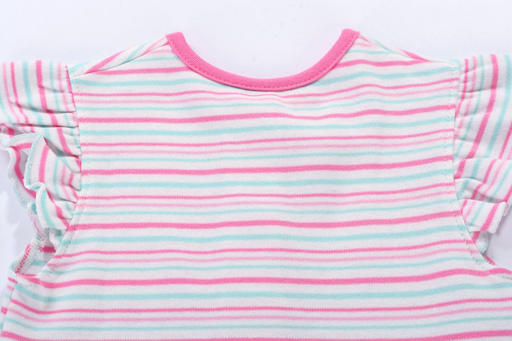 Baby Girl Romper Pink Blue Stripes w Embroidered Ice Cream - Little Kooma