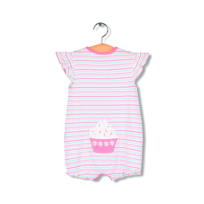 Baby Girl Romper Pink Blue Stripes w Embroidered Ice Cream - Little Kooma
