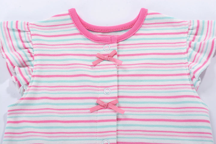 Baby Girl Romper Pink Blue Stripes w Embroidered Ice Cream - Little Kooma