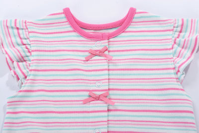 Baby Girl Romper Pink Blue Stripes w Embroidered Ice Cream - Little Kooma