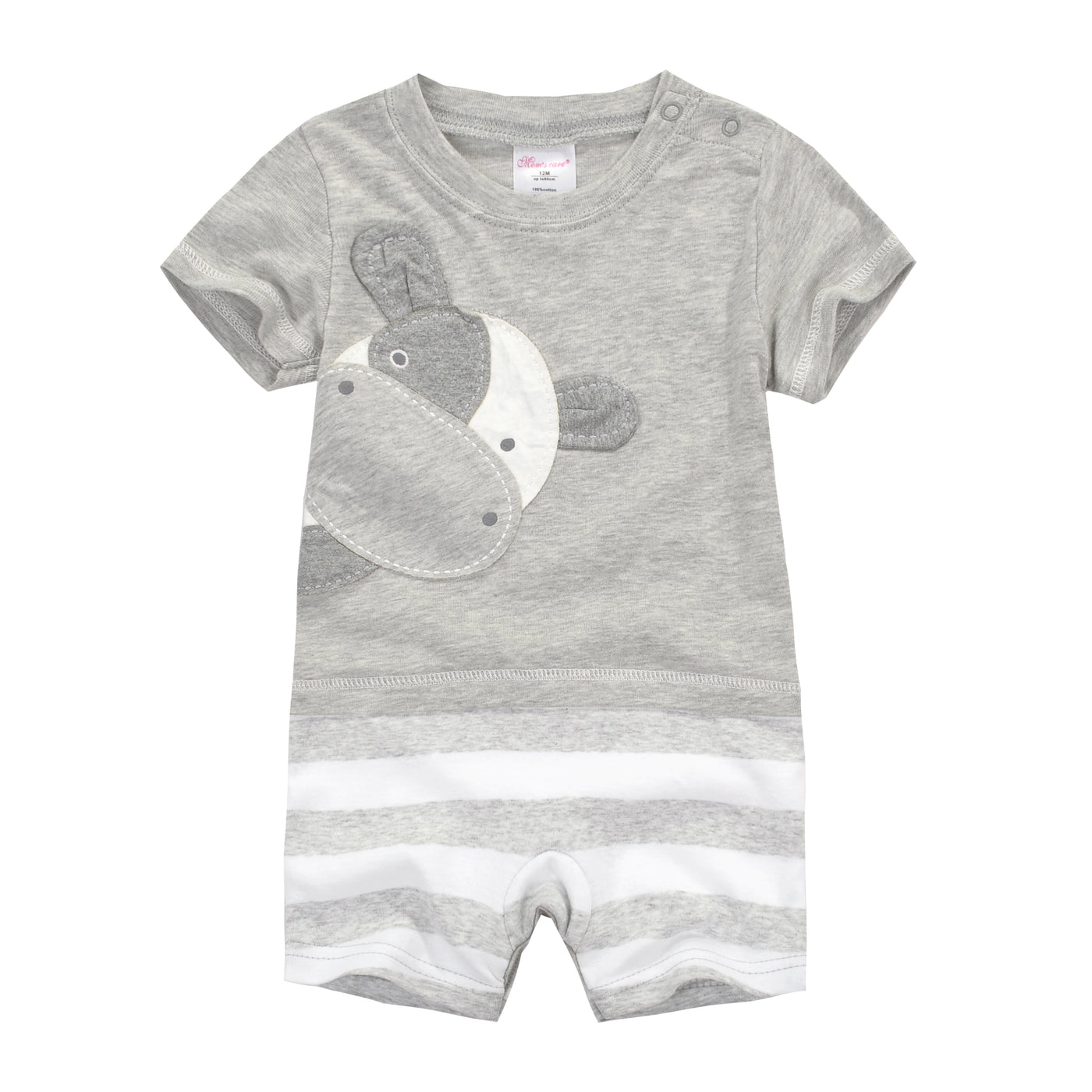 Baby Boy Grey Romper w Embroidered Cow - Little Kooma