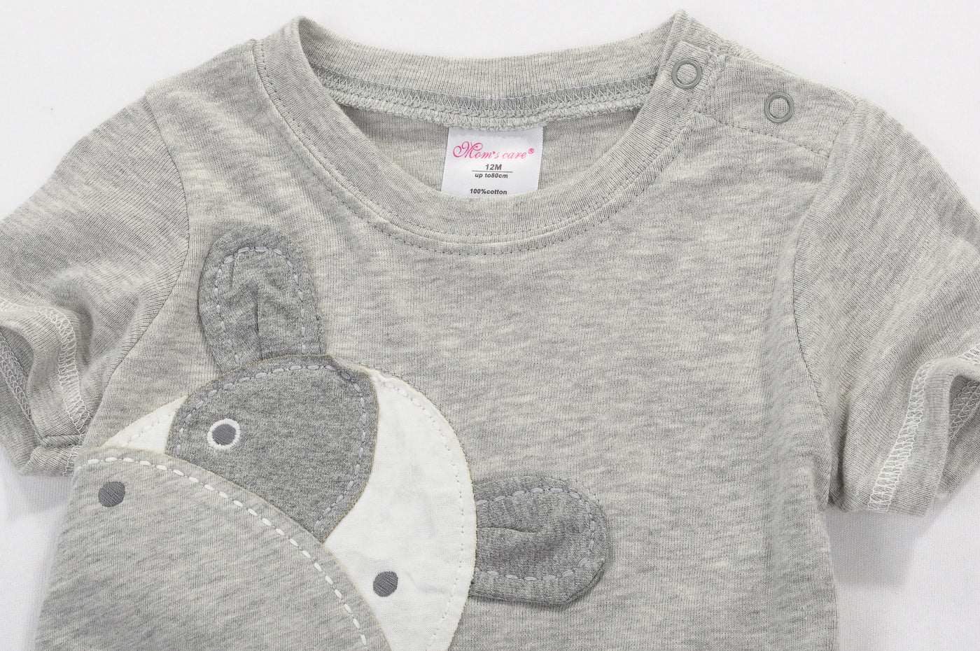 Baby Boy Grey Romper w Embroidered Cow - Little Kooma