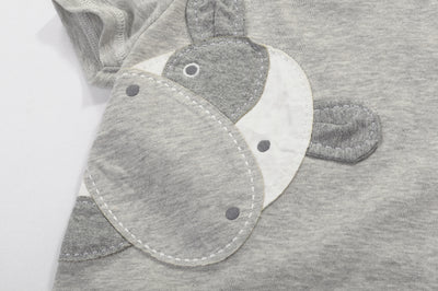 Baby Boy Grey Romper w Embroidered Cow - Little Kooma