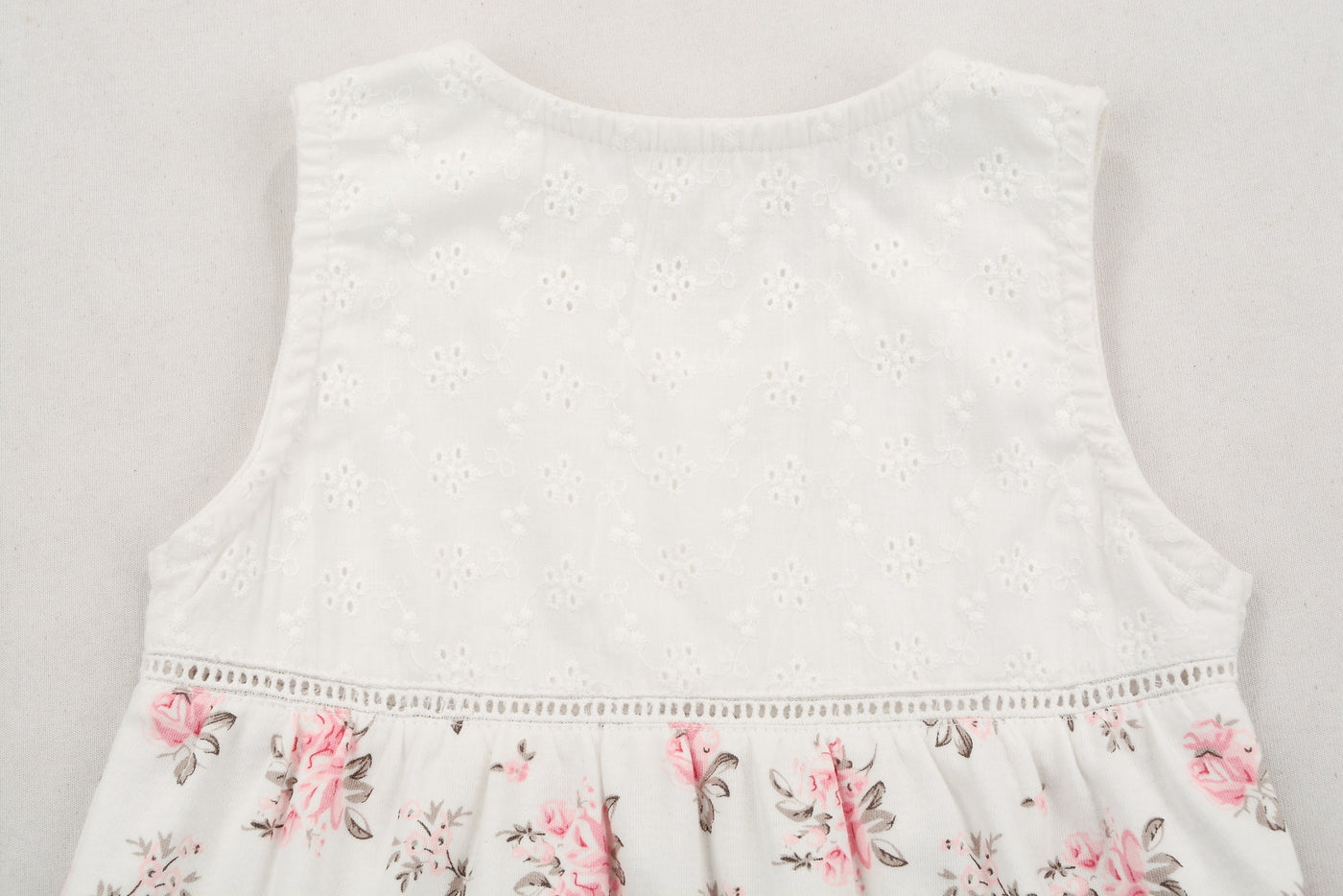 Baby Girl Sleeveless White Lace Romper Pink w Floral Prints - Little Kooma