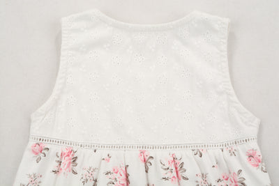 Baby Girl Sleeveless White Lace Romper Pink w Floral Prints - Little Kooma