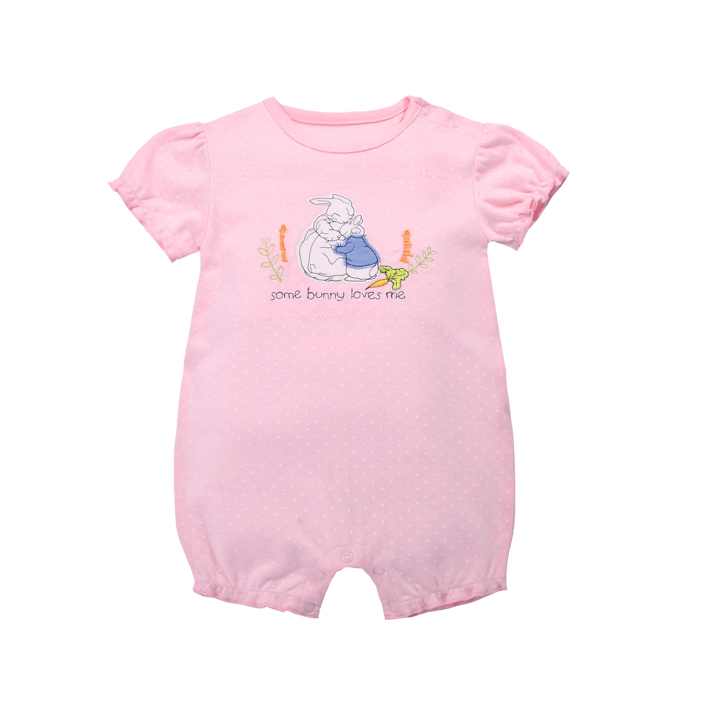 Baby Girl Romper Pink w Embroidered Rabbits - Little Kooma