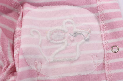 Baby Girl Romper Pink Stripes w Embroidered Little Mouse - Little Kooma