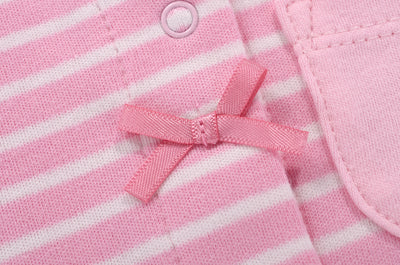 Baby Girl Romper Pink Stripes w Embroidered Little Mouse - Little Kooma