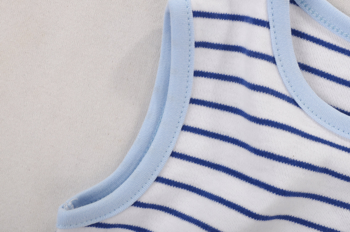 Baby Boy Sleeveless Blue Stripe Romper w Embroidered Boat n Front Pocket - Little Kooma