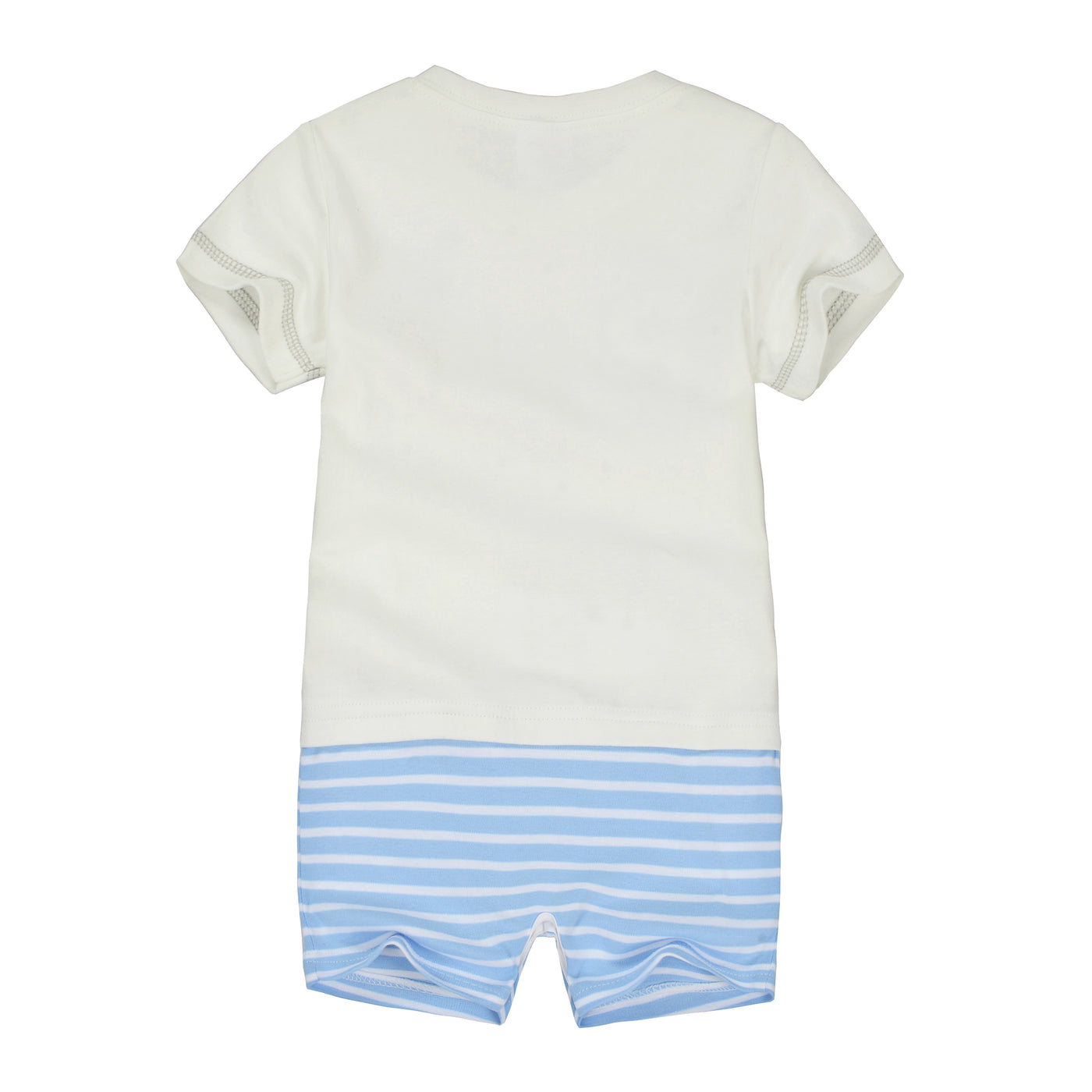 Baby Boy Blue Stripes Romper w Embroidered n Print Bear - Little Kooma