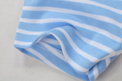 Baby Boy Blue Stripes Romper w Embroidered n Print Bear - Little Kooma