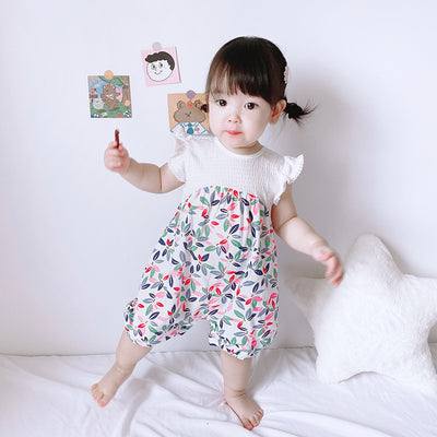 [ZBG12] Baby Girl Floral Splicing Romper Lace Ruffled Sleeves - Little Kooma