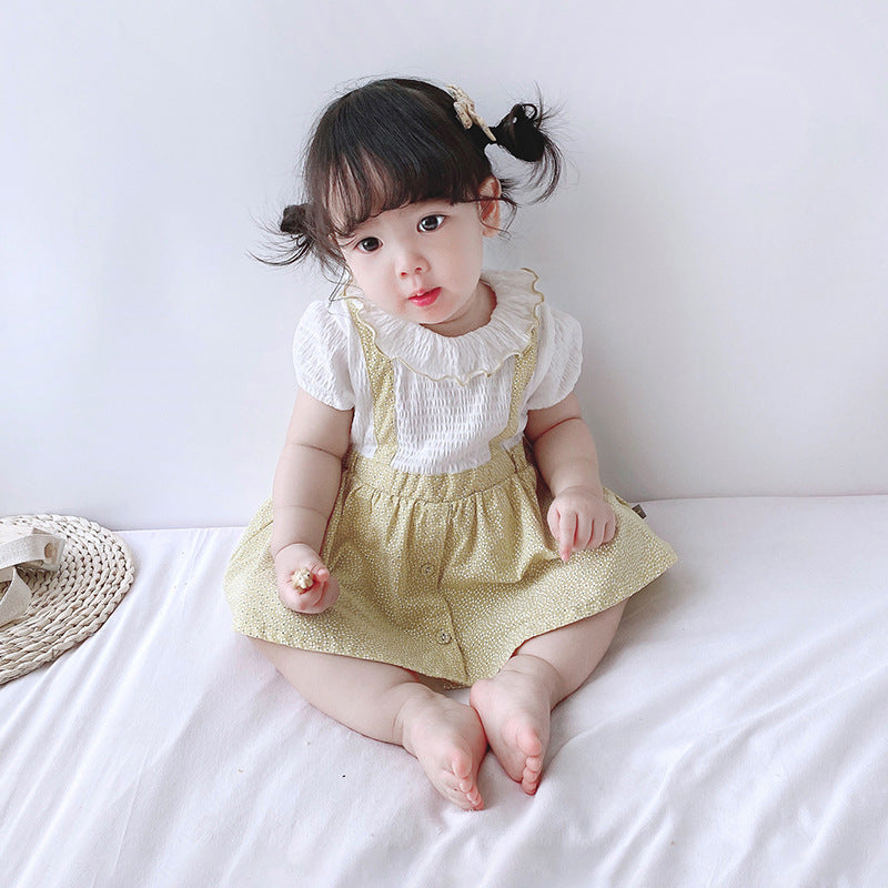 [ZBG08] Baby Girl Fake Two Piece Collar Suspender Bodysuit Dress - Little Kooma
