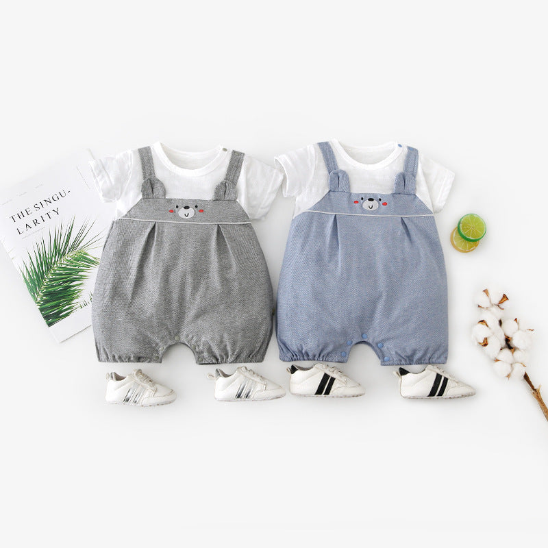 Baby Bear Fake Two Piece Romper w Suspenders - Little Kooma
