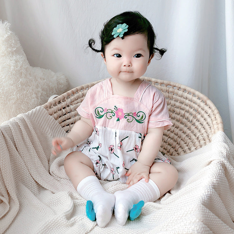 [BG04] Baby Girl Splicing Floral Cheongsam Romper - Little Kooma