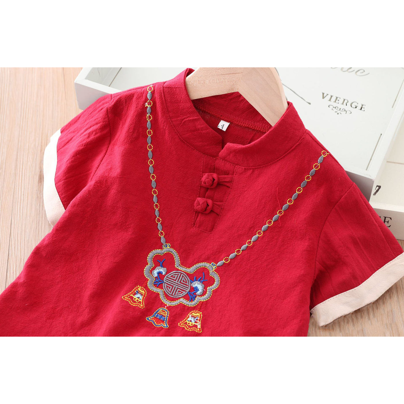 [KB01] Kids Boys Cheongsam Set Top n Shorts Embroidered Ruyi Lock CNY Chinese New Year Outfit - Little Kooma