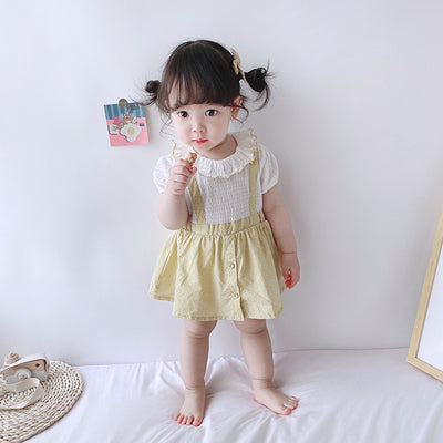 [ZBG08] Baby Girl Fake Two Piece Collar Suspender Bodysuit Dress - Little Kooma