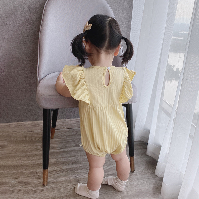 [ZBG07] Baby Girl Ruffled Sleeve Bodysuit w White Flower - Little Kooma