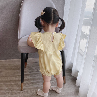 [ZBG07] Baby Girl Ruffled Sleeve Bodysuit w White Flower - Little Kooma