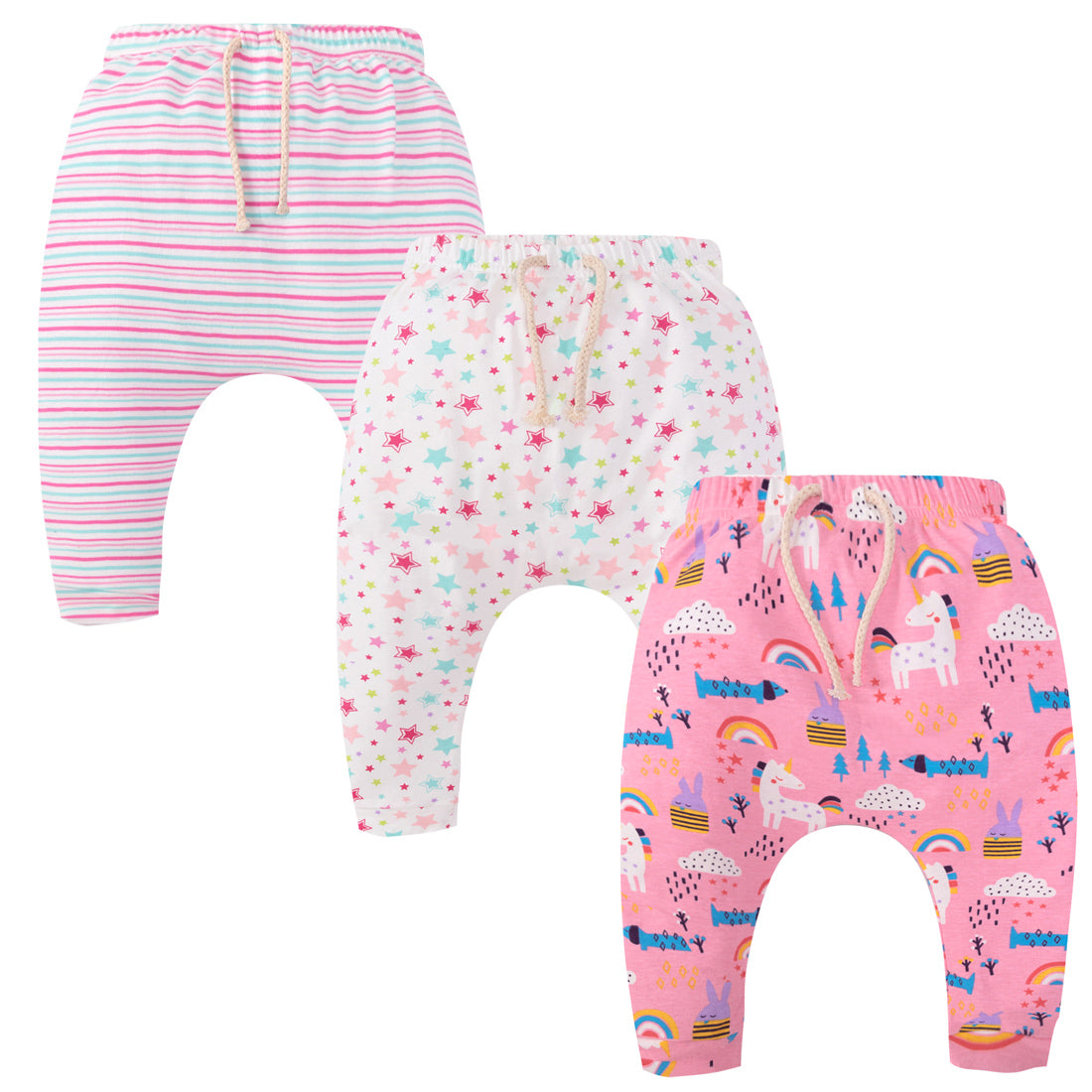 Baby Girl Unicorn Star Stripes Joggers - 3 Pack - Little Kooma