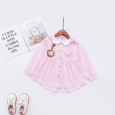 Girl's Long Sleeve Collar Shirt w Lion - Little Kooma