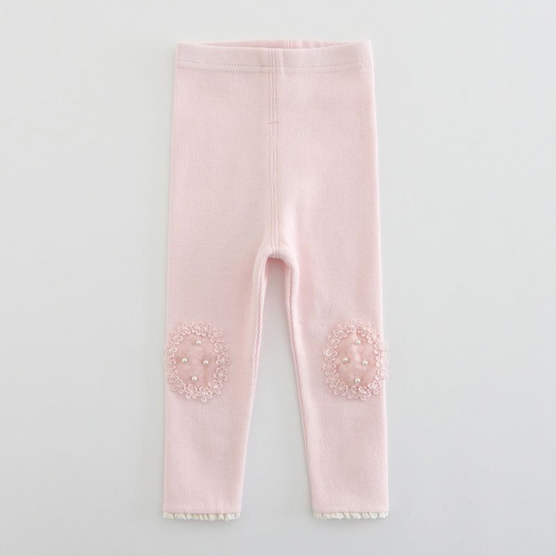 Baby Girl's Leggings w Pearl n Lace Decoration - 0524 - Little Kooma