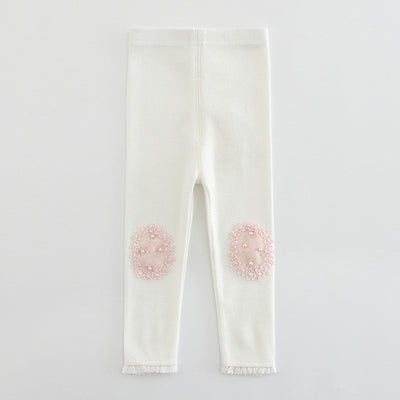 Baby Girl's Leggings w Pearl n Lace Decoration - 0524 - Little Kooma