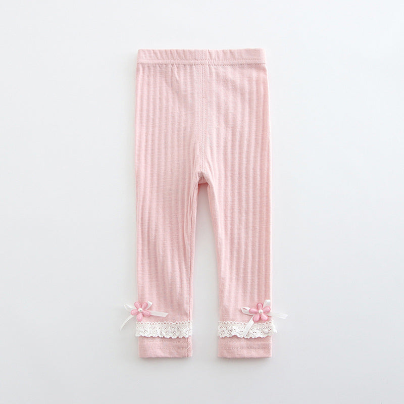 Baby Girl's Leggings w Little Flower Decoration - 0524 - Little Kooma